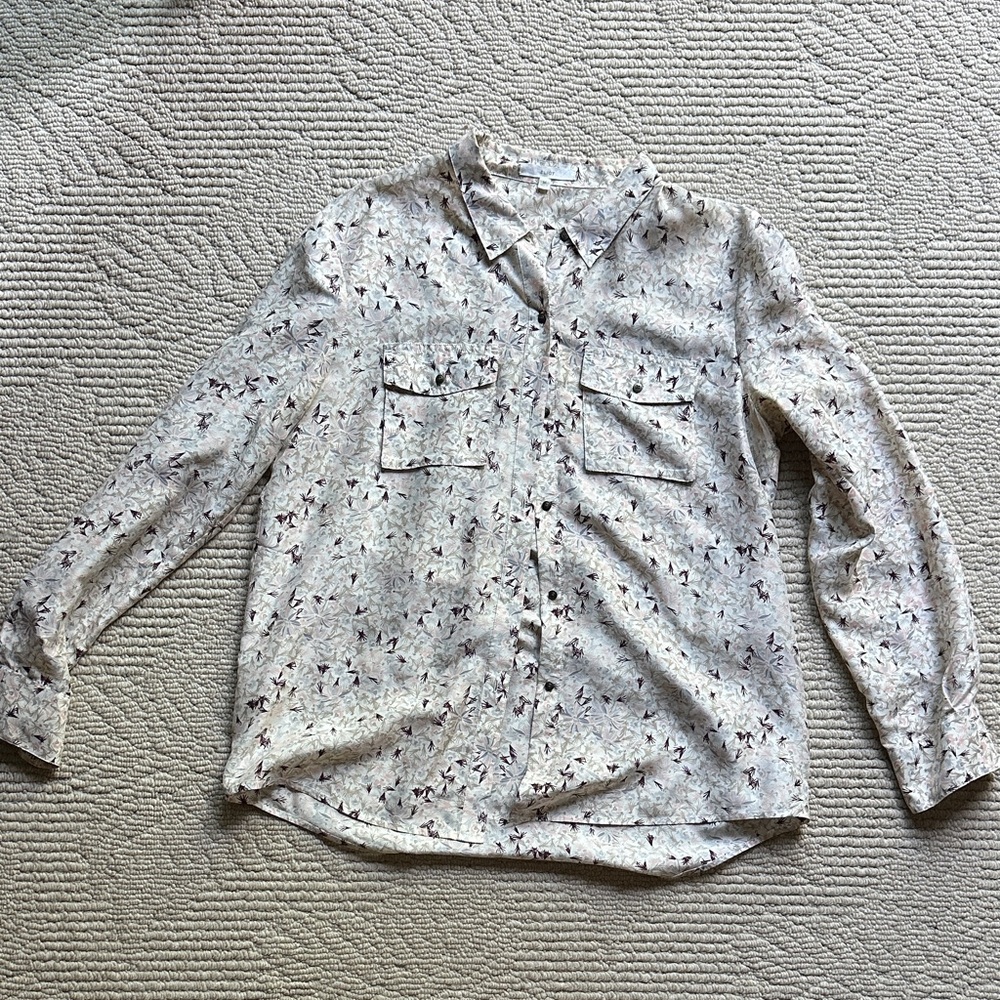 Madewell Light Cream Floral Print Long-Sleeve Women’s Shirt